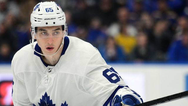ST. LOUIS, MO. - DECEMBER 07: Toronto Maple Leafs rightwing Illya Mikheyev (65) during a NHL game between the Toronto Maple Leafs and the St. Louis Blues on December 07, 2019, at Enterprise Center, St. Louis, MO. Photo by Keith Gillett/Icon Sportswire via Getty Images)