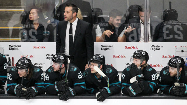 SAN JOSE, CA - DECEMBER 12: Interim head coach Bob Boughner of the San Jose Sharks coaches in his first game against the New York Rangers at SAP Center on December 12, 2019 in San Jose, California