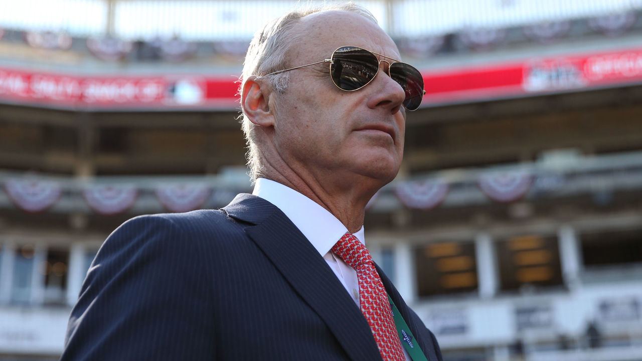 BRONX, NY - OCTOBER 15: Major League Baseball Commissioner Robert D. Manfred looks on prior to Game 3 of the ALCS between the Houston Astros and the New York Yankees at Yankee Stadium on Tuesday, October 15, 2019 in the Bronx borough of New York City.