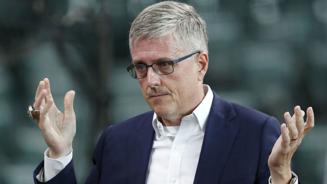 HOUSTON, TX - JUNE 11: General manager Jeff Luhnow of the Houston Astros reacts before the game against the Milwaukee Brewers at Minute Maid Park on June 11, 2019 in Houston, Texas.