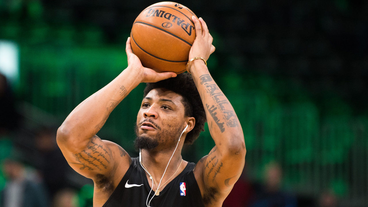 BOSTON, MA - DECEMBER 27: Marcus Smart #36 of the Boston Celtics warms up prior to the start of the game against the Cleveland Cavaliers at TD Garden on December 27, 2019 in Boston, Massachusetts.
