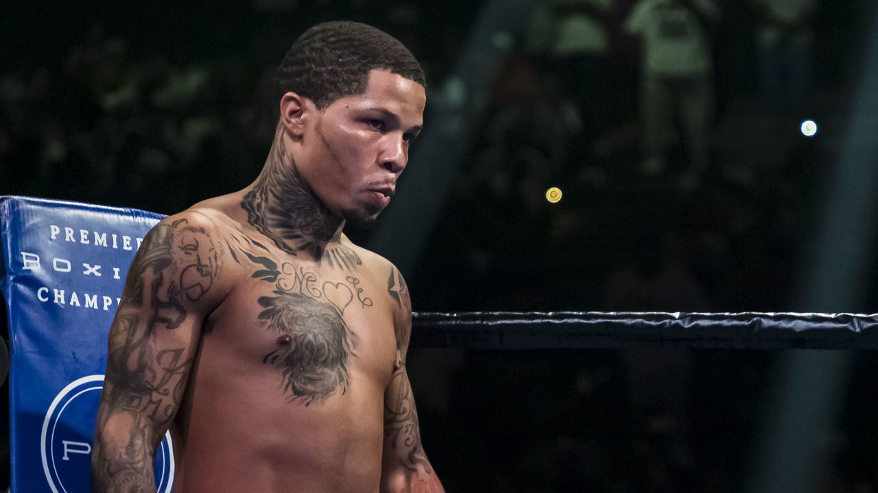 BALTIMORE, MD - JULY 27: Gervonta Davis looks across the ring before his WBA super featherweight championship fight against Ricardo Nunez at Royal Farms Arena on July 27, 2019 in Baltimore, Maryland.