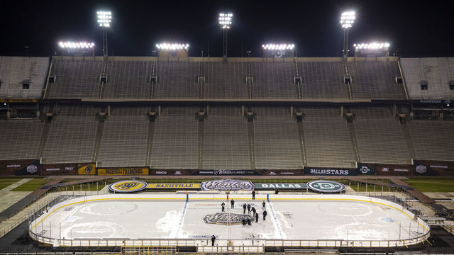 DALLAS, TX - DECEMBER 26: A general view of the build out inside Cotton Bowl Stadium as they prepare for the 2020 NHL Winter Classic on December 26, 2019 in Dallas, Texas. The Nashville Predators and the Dallas Stars will face-off Jan. 1st.
