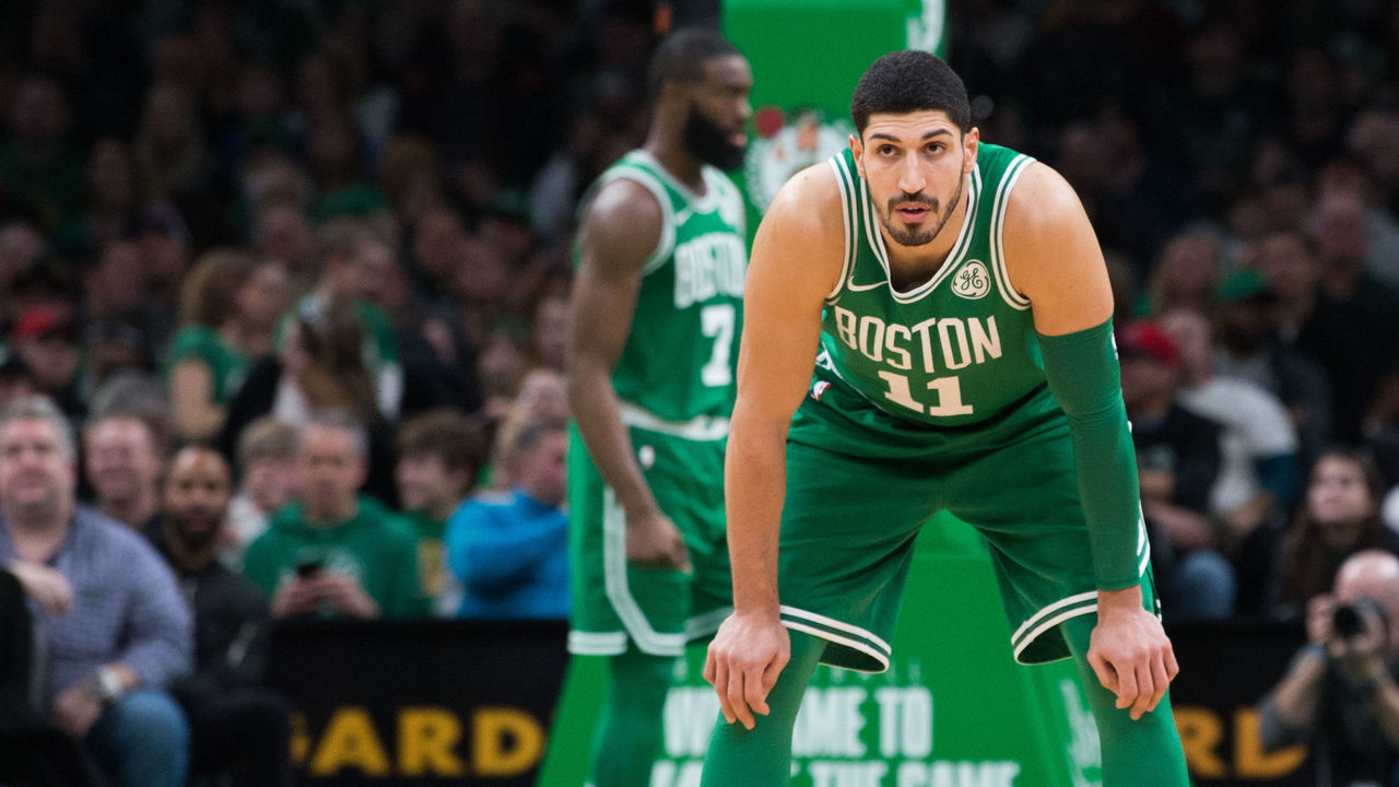 BOSTON, MA - DECEMBER 27: Enes Kanter #11 of the Boston Celtics during the game against the Cleveland Cavaliers in the first half at TD Garden on December 27, 2019 in Boston, Massachusetts.