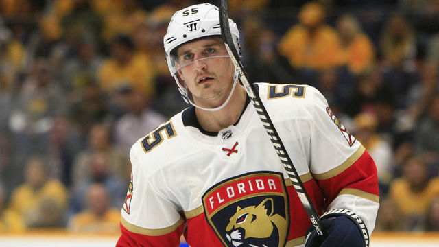 NASHVILLE, TN - OCTOBER 19: Florida Panthers center Noel Acciari (55) is shown during the NHL game between the Nashville Predators and Florida Panthers, held on October 19, 2019, at Bridgestone Arena in Nashville, Tennessee.