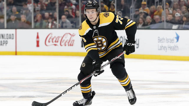 BOSTON, MA - DECEMBER 23: Boston Bruins right defenseman Charlie McAvoy (73) looks to change the point of attack on the power play during a game between the Boston Bruins and the Washington Capitals on December 23, 2019 at TD Garden in Boston, Massachusetts.