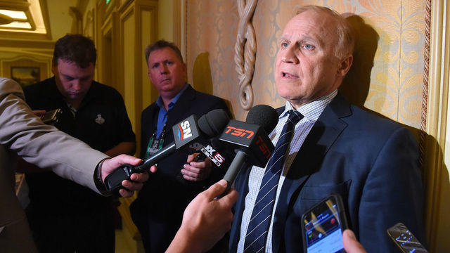LAS VEGAS, NV - JUNE 23: Executive Vice President and Director of Hockey Operations for the National Hockey League Colin Campbell meets with the media following the NHL general managers meetings at the Bellagio Las Vegas on June 23, 2015 in Las Vegas, Nevada.