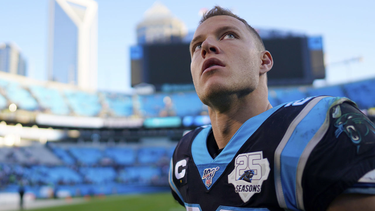 CHARLOTTE, NORTH CAROLINA - DECEMBER 15: Christian McCaffrey #22 of the Carolina Panthers after their game against the Seattle Seahawks at Bank of America Stadium on December 15, 2019 in Charlotte, North Carolina.