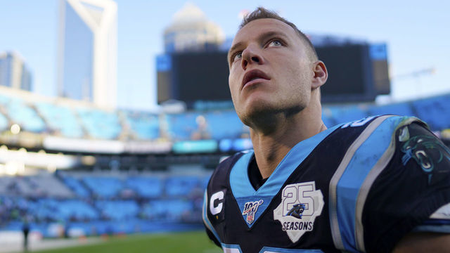 CHARLOTTE, NORTH CAROLINA - DECEMBER 15: Christian McCaffrey #22 of the Carolina Panthers after their game against the Seattle Seahawks at Bank of America Stadium on December 15, 2019 in Charlotte, North Carolina.