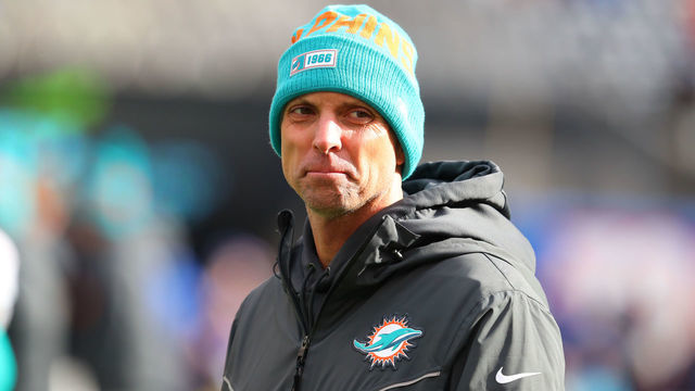 EAST RUTHERFORD, NJ - DECEMBER 15: Miami Dolphins offensive coordinator Chad O'Shea prior to the National Football League game between the New York Giants and the Miami Dolphins on December 15, 2019 at MetLife Stadium in East Rutherford, NJ.