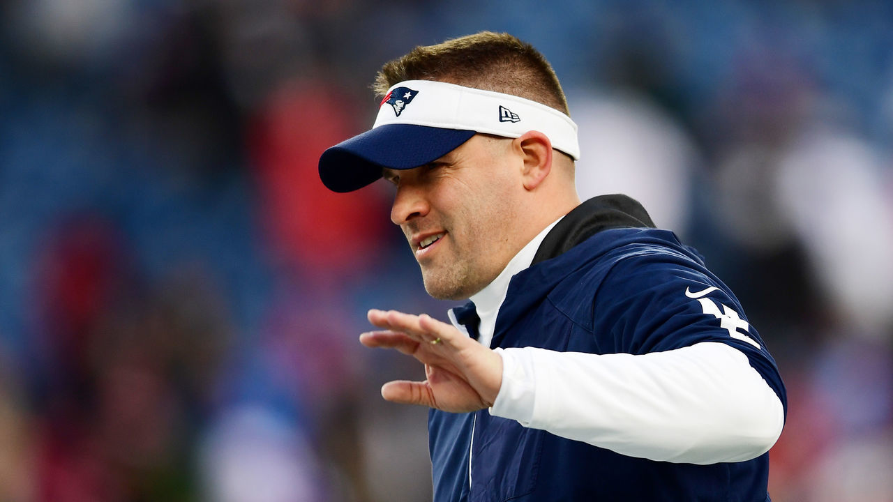 FOXBOROUGH, MASSACHUSETTS - DECEMBER 21: New England Patriots offensive coordinator Josh McDaniels reacts before the game against the Buffalo Bills at Gillette Stadium on December 21, 2019 in Foxborough, Massachusetts.