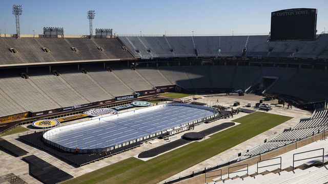 DALLAS, TX - DECEMBER 23: A general view of the build out inside Cotton Bowl Stadium as they prepare for the 2020 NHL Winter Classic on December 23, 2019 in Dallas, Texas. The Nashville Predators and the Dallas Stars will face-off Jan. 1st.