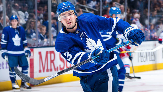 TORONTO, ON - DECEMBER 28: Justin Holl #3 of the Toronto Maple Leafs during warm up before a game against the New York Rangers at the Scotiabank Arena on December 28, 2019 in Toronto, Ontario, Canada.