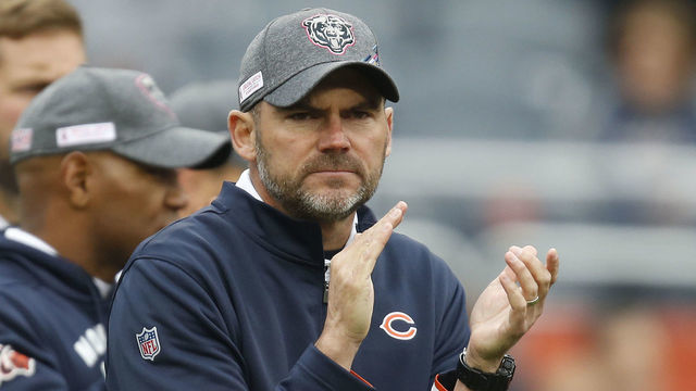 CHICAGO, ILLINOIS - OCTOBER 20: Offensive Coordinator Mark Helfrich of the Chicago Bears stands on the field prior to a game against the New Orleans Saints at Soldier Field on October 20, 2019 in Chicago, Illinois.