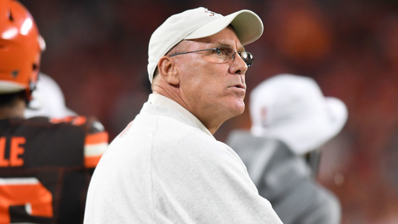 CLEVELAND, OH - AUGUST 29, 2019: General manager John Dorsey of the Cleveland Browns watches the action from the sideline in the second quarter of a preseason game against the Detroit Lions on August 29, 2019 at FirstEnergy Stadium in Cleveland, Ohio. Cleveland won 20-16. (Photo by: 2019 Nick Cammett/Diamond Images via Getty Images)