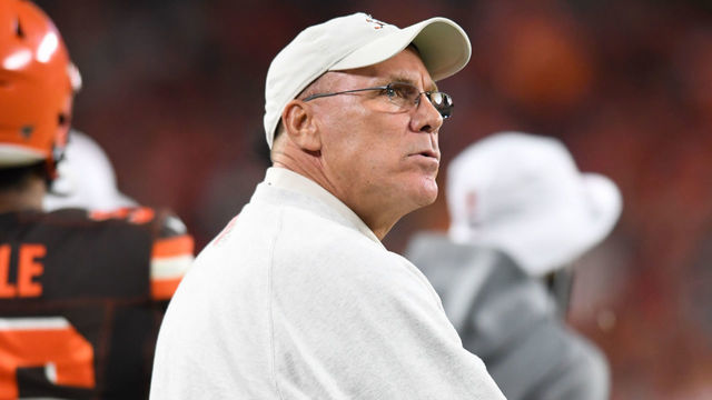 CLEVELAND, OH - AUGUST 29, 2019: General manager John Dorsey of the Cleveland Browns watches the action from the sideline in the second quarter of a preseason game against the Detroit Lions on August 29, 2019 at FirstEnergy Stadium in Cleveland, Ohio. Cleveland won 20-16. (Photo by: 2019 Nick Cammett/Diamond Images via Getty Images)