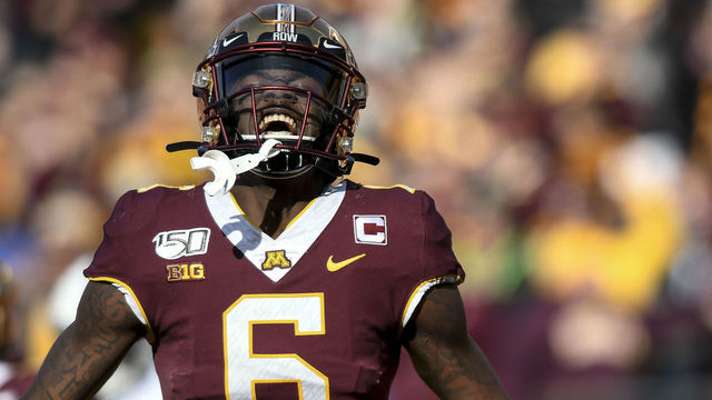Minneapolis, MN-November 8: Minnesota Gophers wide receiver Tyler Johnson (6) celebrated a touchdown by wide receiver Chris Autman-Bell (7) in the first half.