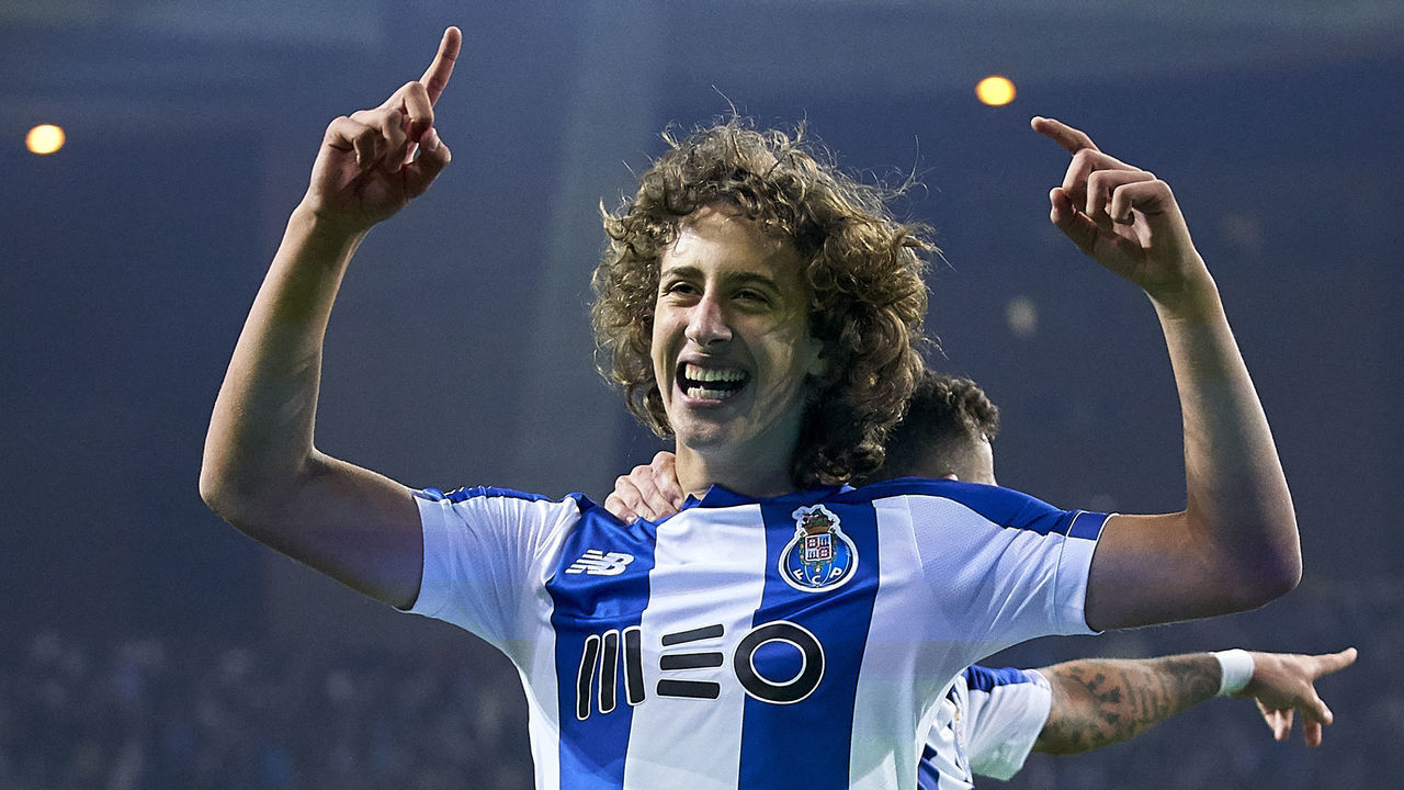 PORTO, PORTUGAL - OCTOBER 27: Fabio Silva of FC Porto celebrates after scoring his team's third goal during the Liga Nos match berween FC Porto and FC Famalicao at Estadio do Dragao on October 27, 2019 in Porto, Portugal.