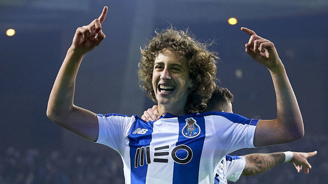 PORTO, PORTUGAL - OCTOBER 27: Fabio Silva of FC Porto celebrates after scoring his team's third goal during the Liga Nos match berween FC Porto and FC Famalicao at Estadio do Dragao on October 27, 2019 in Porto, Portugal.