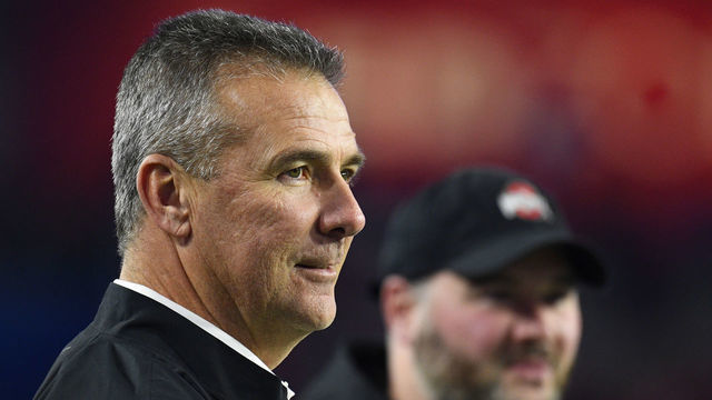 GLENDALE, AZ - DECEMBER 28: Former Ohio State coach Urban Meyer looks on before the 2019 PlayStation Fiesta Bowl college football playoff semifinal game between the Ohio State Buckeyes and the Clemson Tigers on December 28, 2019 at State Farm Stadium in Glendale, AZ.