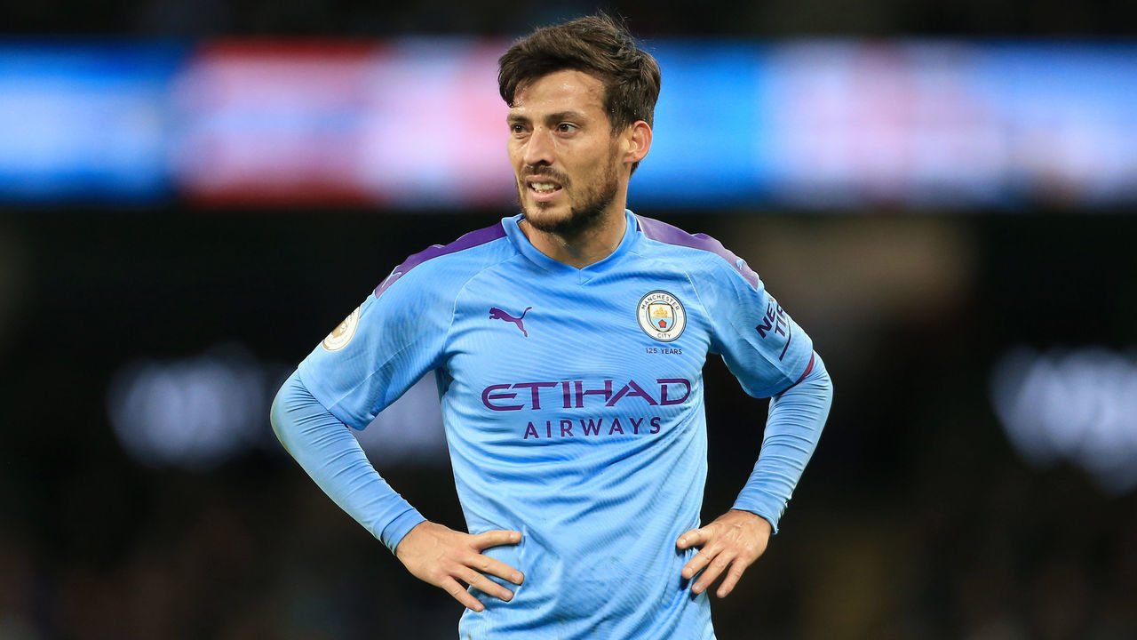 MANCHESTER, ENGLAND - DECEMBER 07: David Silva of Man City looks dejected during the Premier League match between Manchester City and Manchester United at the Etihad Stadium on December 7, 2019 in Manchester, United Kingdom.