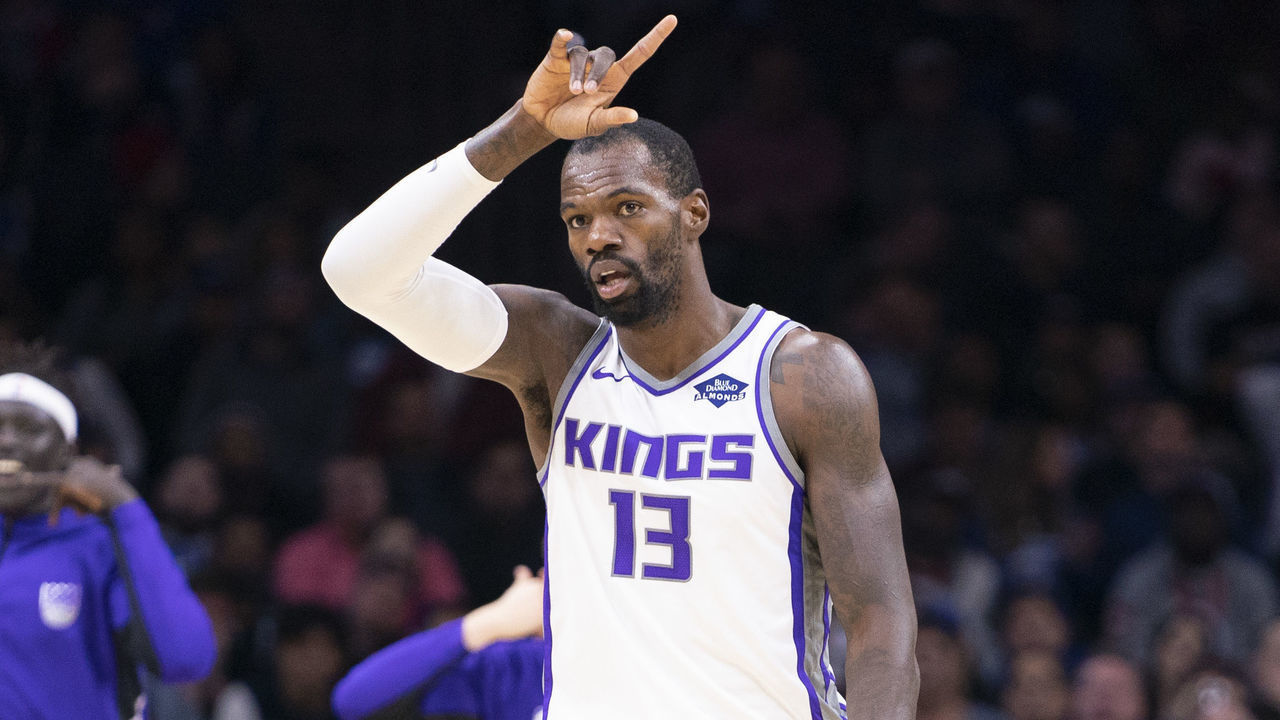 PHILADELPHIA, PA - NOVEMBER 27: Dewayne Dedmon #13 of the Sacramento Kings reacts against the Philadelphia 76ers at the Wells Fargo Center on November 27, 2019 in Philadelphia, Pennsylvania. The 76ers defeated Kings 97-91. NOTE TO USER: User expressly acknowledges and agrees that, by downloading and/or using this photograph, user is consenting to the terms and conditions of the Getty Images License Agreement.