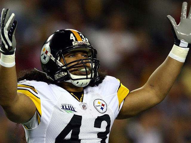 Polamalu during the Super Bowl