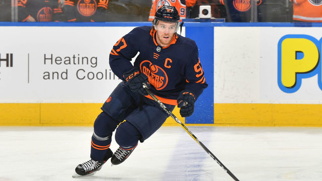 EDMONTON, AB - DECEMBER 27: Connor McDavid #97 of the Edmonton Oilers warms up prior to the game against the Calgary Flames on December 27, 2019, at Rogers Place in Edmonton, Alberta, Canada.
