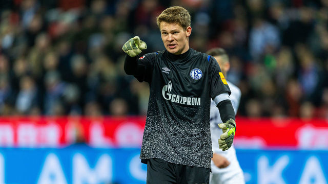 LEVERKUSEN, GERMANY - DECEMBER 07: Alexander Nuebel of FC Schalke 04 gestures during the Bundesliga match between Bayer 04 Leverkusen and FC Schalke 04 at BayArena on December 7, 2019 in Leverkusen, Germany.