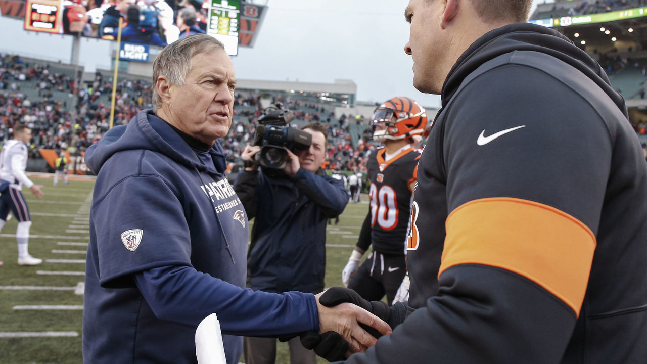 CINCINNATI, OH - DECEMBER 15: Head coach Bill Belichick of the New England Patriots and Head coach Zac Taylor of the Cincinnati Bengals shake hands following the game at Paul Brown Stadium on December 15, 2019 in Cincinnati, Ohio.