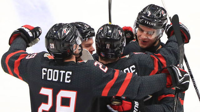OSTRAVA, CZECH REPUBLIC - JANUARY 4, 2020: Canada's players celebrate scoring in the 2020 World Junior Ice Hockey Championship semifinal match against Finland at Ostravar Arena. Peter Kovalev/TASS