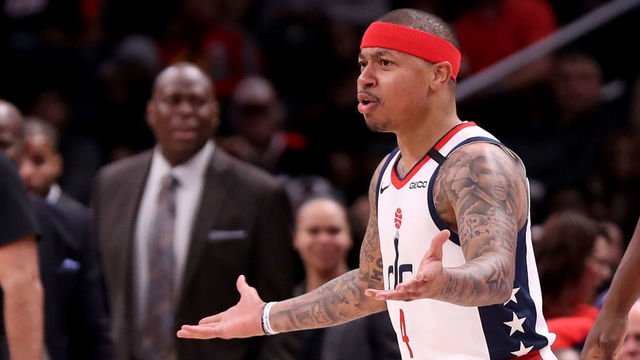 WASHINGTON, DC - JANUARY 03: Isaiah Thomas #4 of the Washington Wizards reacts after being ejected during the first quarter against the Portland Trail Blazers at Capital One Arena on January 03, 2020 in Washington, DC. NOTE TO USER: User expressly acknowledges and agrees that, by downloading and/or using this photograph, user is consenting to the terms and conditions of the Getty Images License Agreement.