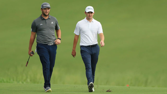 KAPALUA, HAWAII - JANUARY 03: Jon Rahm of Spain and Patrick Cantlay of the United States walk on the 18th hole during the second round of the Sentry Tournament Of Champions at the Kapalua Plantation Course on January 03, 2020 in Kapalua, Hawaii.