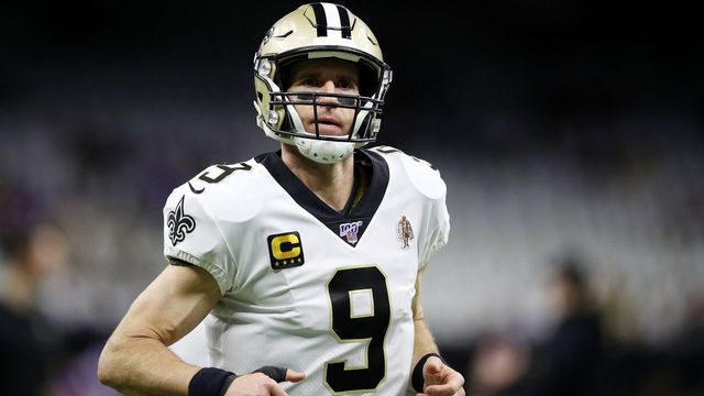 NEW ORLEANS, LOUISIANA - JANUARY 05: Drew Brees #9 of the New Orleans Saints looks on before the NFC Wild Card Playoff game against the Minnesota Vikings at Mercedes Benz Superdome on January 05, 2020 in New Orleans, Louisiana.