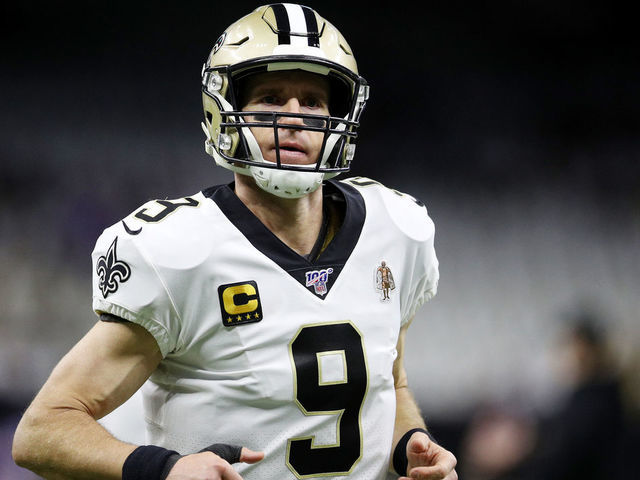 NEW ORLEANS, LOUISIANA - JANUARY 05: Drew Brees #9 of the New Orleans Saints looks on before the NFC Wild Card Playoff game against the Minnesota Vikings at Mercedes Benz Superdome on January 05, 2020 in New Orleans, Louisiana.