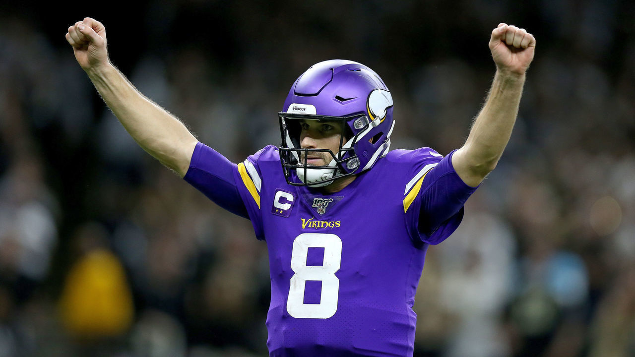 NEW ORLEANS, LOUISIANA - JANUARY 05: Kirk Cousins #8 of the Minnesota Vikings celebrates after winning the NFC Wild Card Playoff game against the New Orleans Saints at Mercedes Benz Superdome on January 05, 2020 in New Orleans, Louisiana.