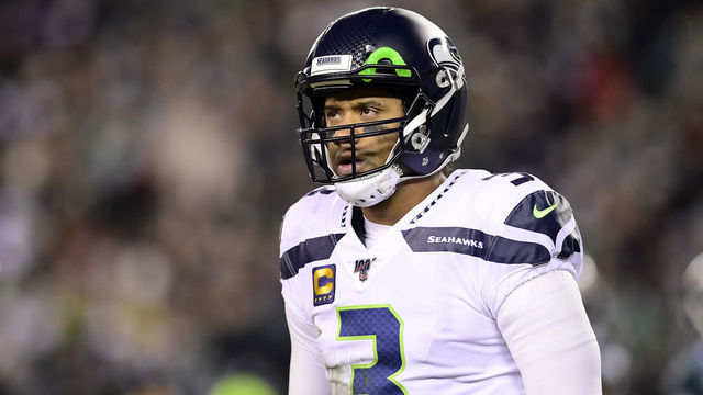 PHILADELPHIA, PENNSYLVANIA - JANUARY 05: Quarterback Russell Wilson #3 of the Seattle Seahawks looks on during the NFC Wild Card Playoff game against the Philadelphia Eagles at Lincoln Financial Field on January 05, 2020 in Philadelphia, Pennsylvania.