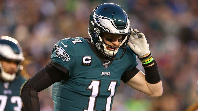 PHILADELPHIA, PENNSYLVANIA - JANUARY 05: Quarterback Carson Wentz #11 of the Philadelphia Eagles walks off the field during the NFC Wild Card Playoff game against the Seattle Seahawks at Lincoln Financial Field on January 05, 2020 in Philadelphia, Pennsylvania.