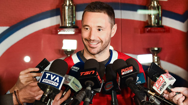 MONTREAL, QC - JANUARY 04: Montreal Canadiens left wing Ilya Kovalchuk (17) talks to the press for the first time since joining the Montreal Canadiens before the Pittsburgh Penguins versus the Montreal Canadiens game on January 04, 2020, at Bell Centre in Montreal, QC