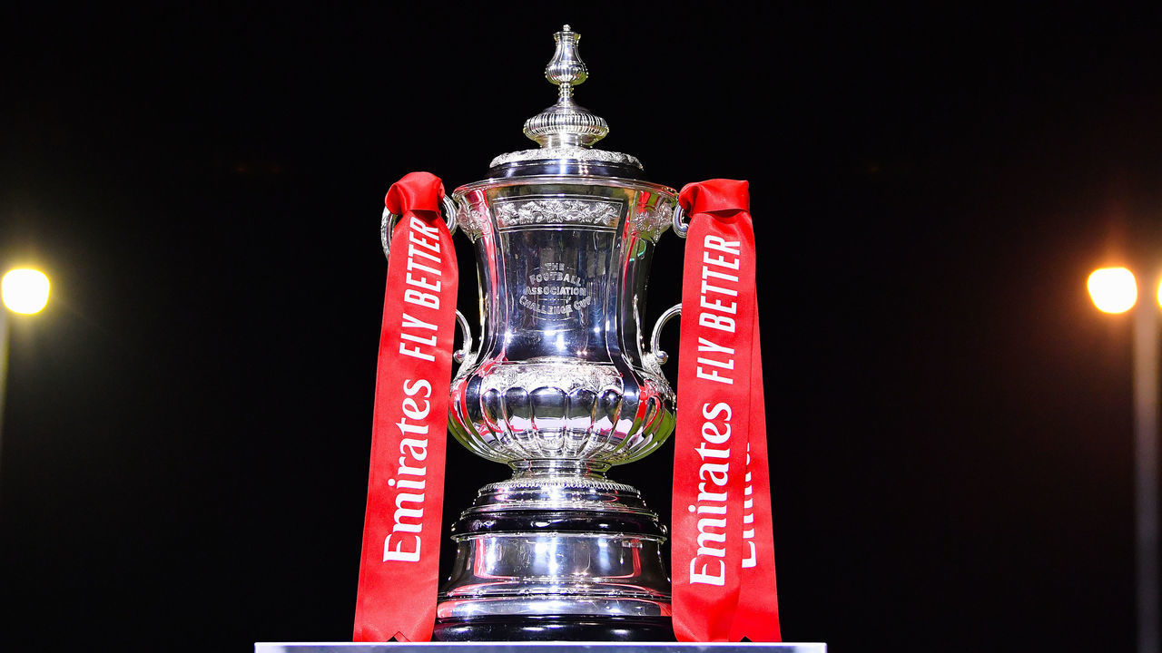 MALDON, ENGLAND - NOVEMBER 29: The FA Trophy is seen prior to the FA Cup Second Round match between Maldon and Tiptree FC abd Newport County AFC at The Wallace Binder Ground on November 29, 2019 in Maldon, England.