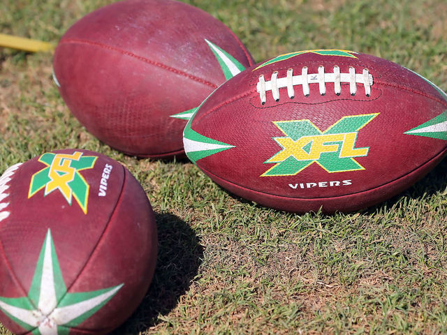 PLANT CITY, FL - DECEMBER 16: The official XFL game ball for the Tampa Bay Vipers during the XFL's Vipers Minicamp on December 16, 2019 at Plant City Stadium in Plant City,FL.