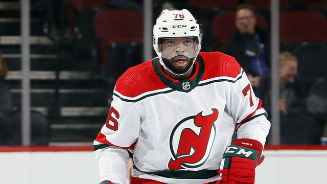 NEWARK, NJ - DECEMBER 20: P.K. Subban #76 of the New Jersey Devils skates during an NHL hockey game against the Washington Capitals on November 20, 2019 at the Prudential Center in Newark, New Jersey. Capitals won 6-3. Devils wore their 1980's heritage uniforms.
