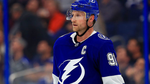 TAMPA, FLORIDA - JANUARY 07: Steven Stamkos #91 of the Tampa Bay Lightning looks on during a game against the Vancouver Canucks at Amalie Arena on January 07, 2020 in Tampa, Florida.