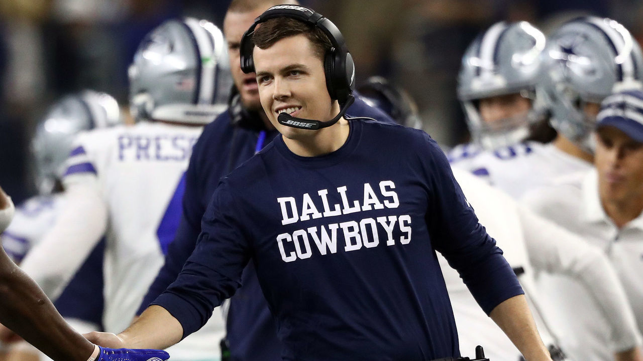 ARLINGTON, TEXAS - NOVEMBER 28: Offensive coordinator Kellen Moore of the Dallas Cowboys at AT&T Stadium on November 28, 2019 in Arlington, Texas.