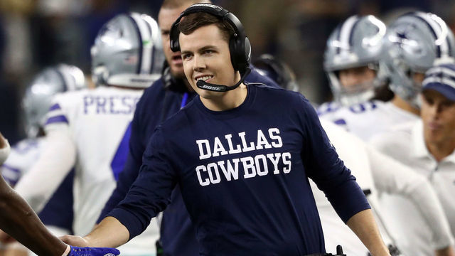 ARLINGTON, TEXAS - NOVEMBER 28: Offensive coordinator Kellen Moore of the Dallas Cowboys at AT&T Stadium on November 28, 2019 in Arlington, Texas.