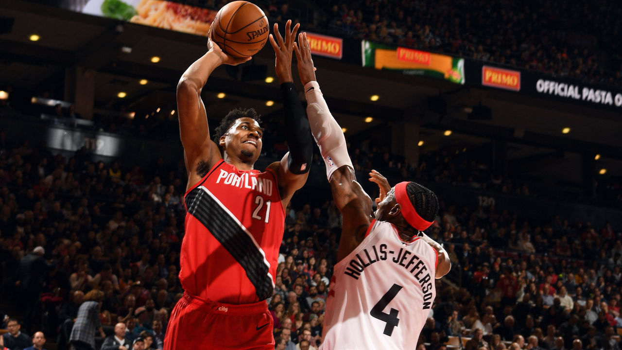 TORONTO, CANADA - JANUARY 7: Hassan Whiteside #21 of the Portland Trail Blazers shoots the ball during the game against the Toronto Raptors on January 7, 2020 at the Scotiabank Arena in Toronto, Ontario, Canada. Mandatory Copyright Notice: Copyright 2020 NBAE