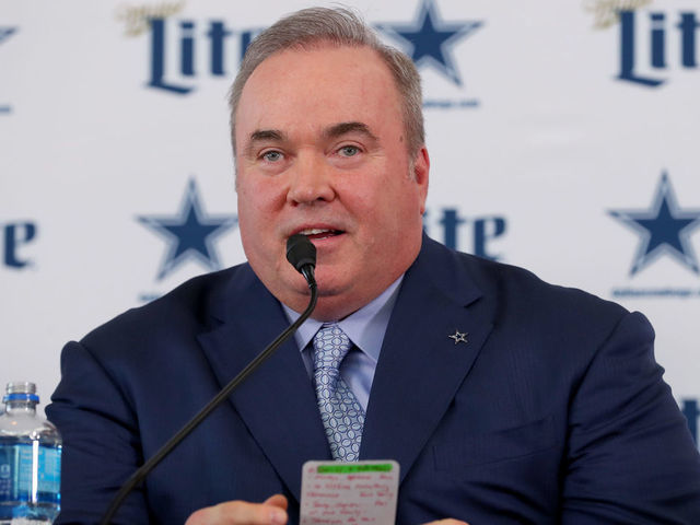 FRISCO, TEXAS - JANUARY 08: Head coach Mike McCarthy of the Dallas Cowboys talks with the media during a press conference at the Ford Center at The Star on January 08, 2020 in Frisco, Texas.