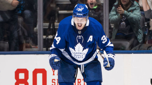 TORONTO, ON - DECEMBER 28: Auston Matthews #34 of the Toronto Maple Leafs celebrates his goal against the New York Rangers during the third period at the Scotiabank Arena on December 28, 2019 in Toronto, Ontario, Canada.