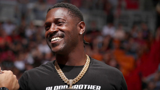 MIAMI, FL - OCTOBER 23: Celebrity Antonio Brown attends the game between the Miami Heat and the Memphis Grizzlies on October 23, 2019 at American Airlines Arena in Miami, Florida. Mandatory Copyright Notice: Copyright 2019 NBAE