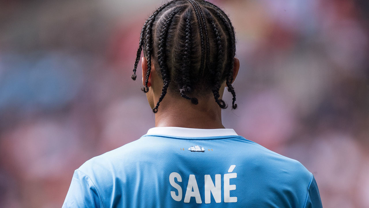 LONDON, ENGLAND - AUGUST 04: Leroy Sane of Manchester City during the FA Community Shield match between Liverpool and Manchester City at Wembley Stadium on August 4, 2019 in London, England.